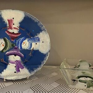 Personally hand-painted snowmen plate and bowl
